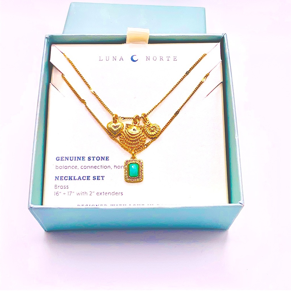 Luna Norte Gold Layered Necklace with Turquoise Stone